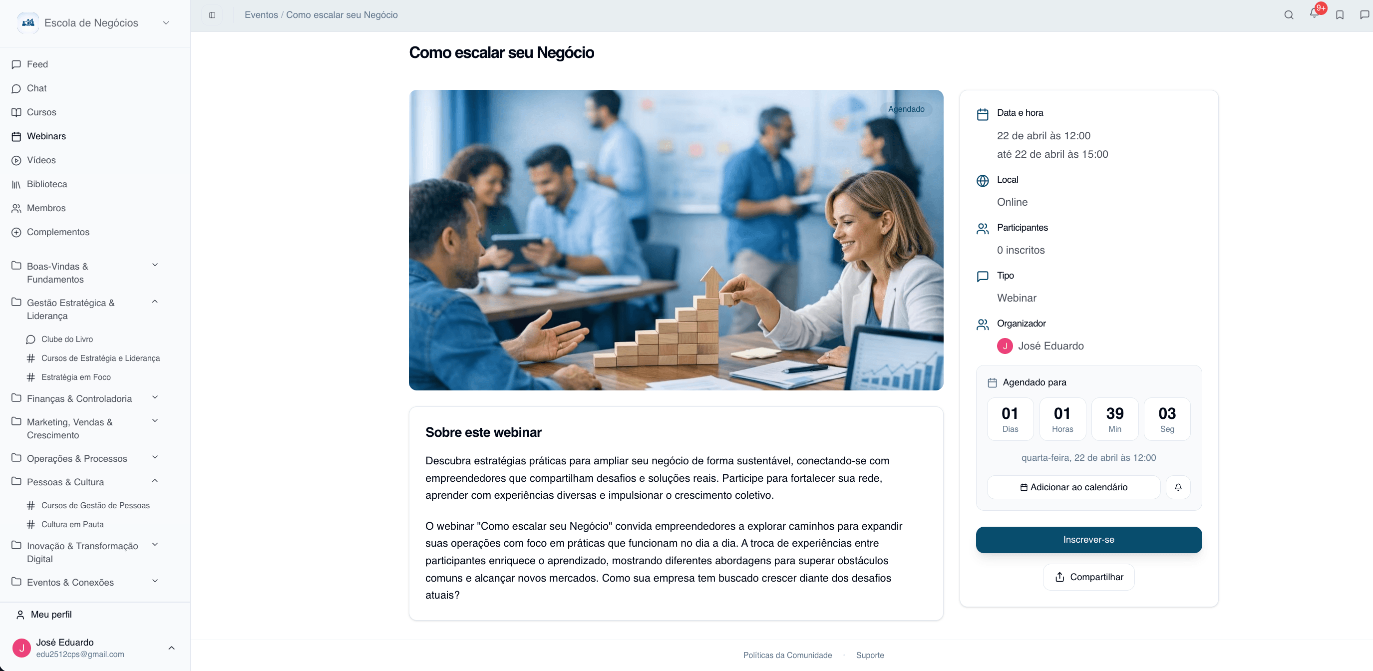 Scheduled webinar with countdown and registration